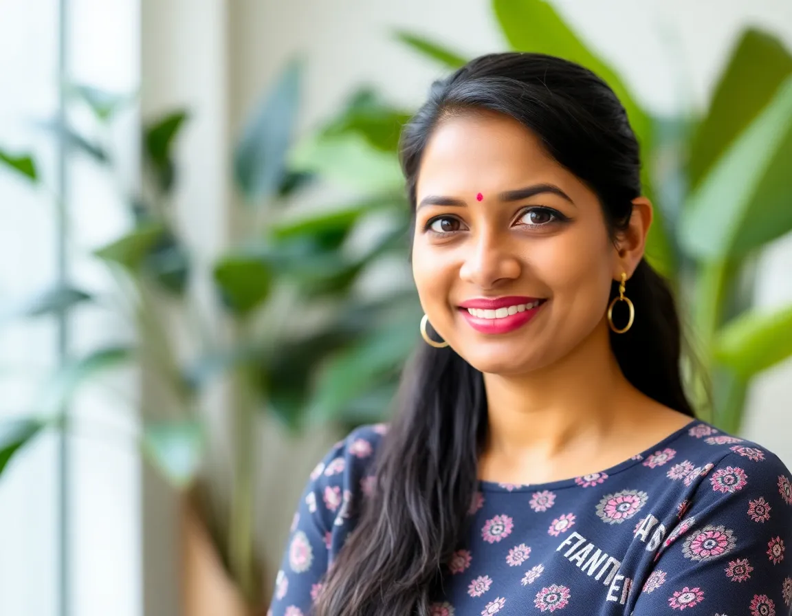 Professional headshot of Anjali Krishnan, a creative South Indian woman in her 30s, Head of Client Strategy.